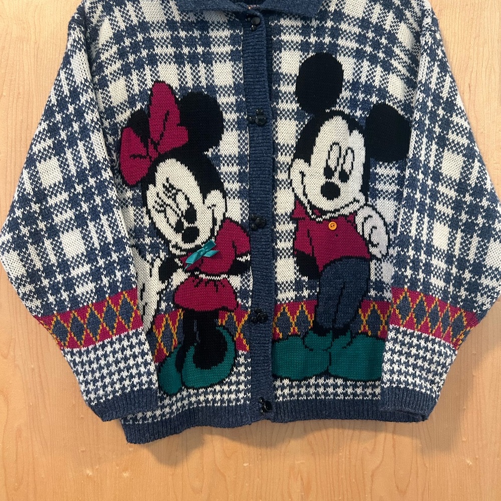 Vintage Mickey Kids' Cartoon Character Plaid Cardigan